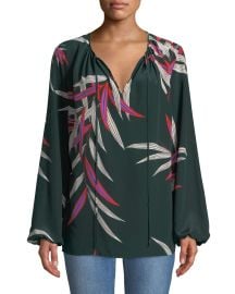 Diane von Furstenberg Silk Bird-Print Long-Sleeve Blouse at Neiman Marcus